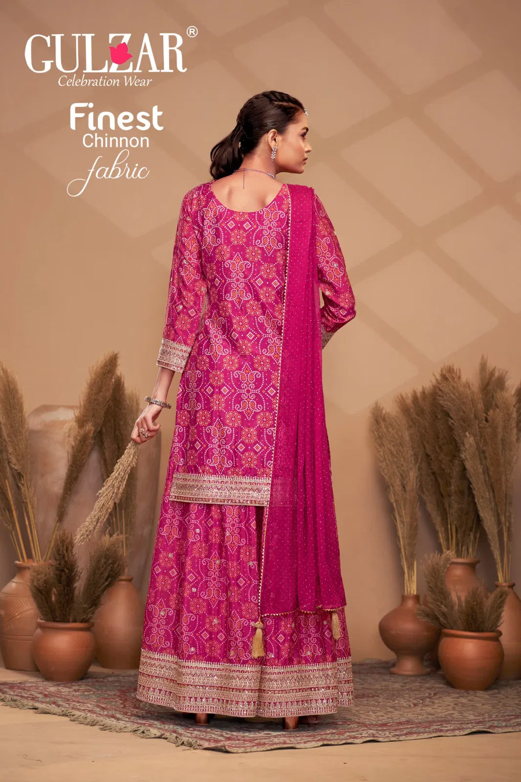 Bandhrej By Gulzar Chinnon With Embroidery Work Top Pant With Dupatta Online Wholesale
